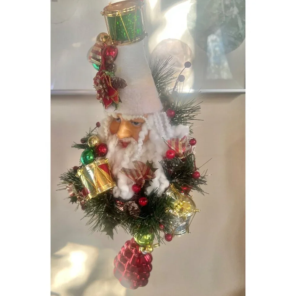 Santa Claus Christmas Ornament with Decorations Pine Accents 12”
